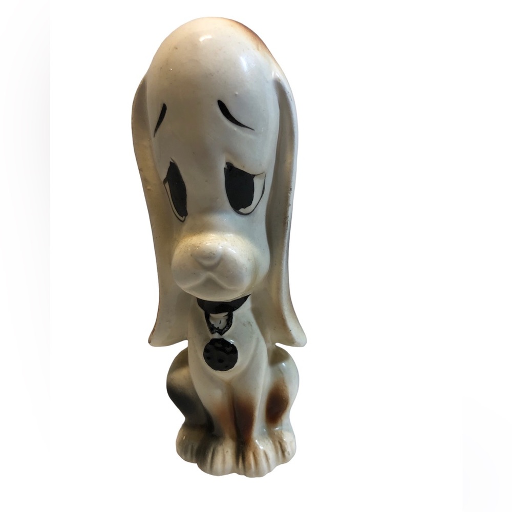 Vintage Porcelain Luster Basset Hound Dog Figurine Brown & Black Signed Japan